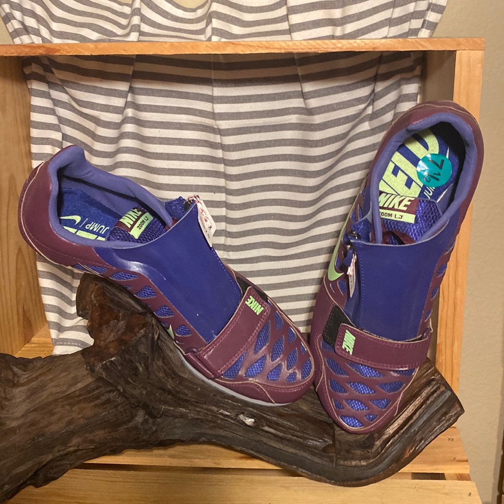 #58 Nike Zoom LJ Long Jump Shoes - Plum, Purple, Green & Grey